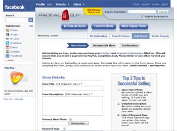 facebook - add item radicalbuy